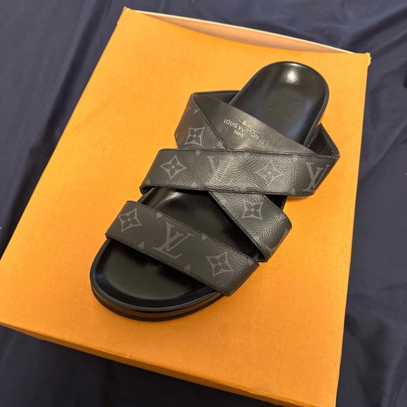 Louis Vuitton Black Monogram Leather Mirabeau Mule Sandals - Picture 4 of 4